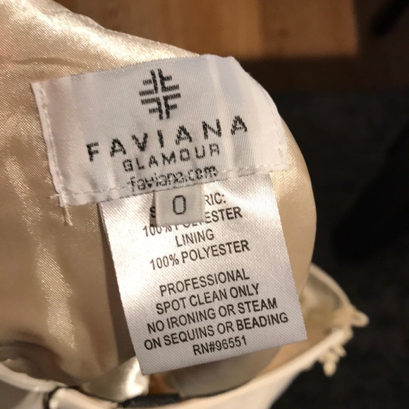 Faviana Sheer Lace Overlay Gold Trim Dress - Picture 6 of 7